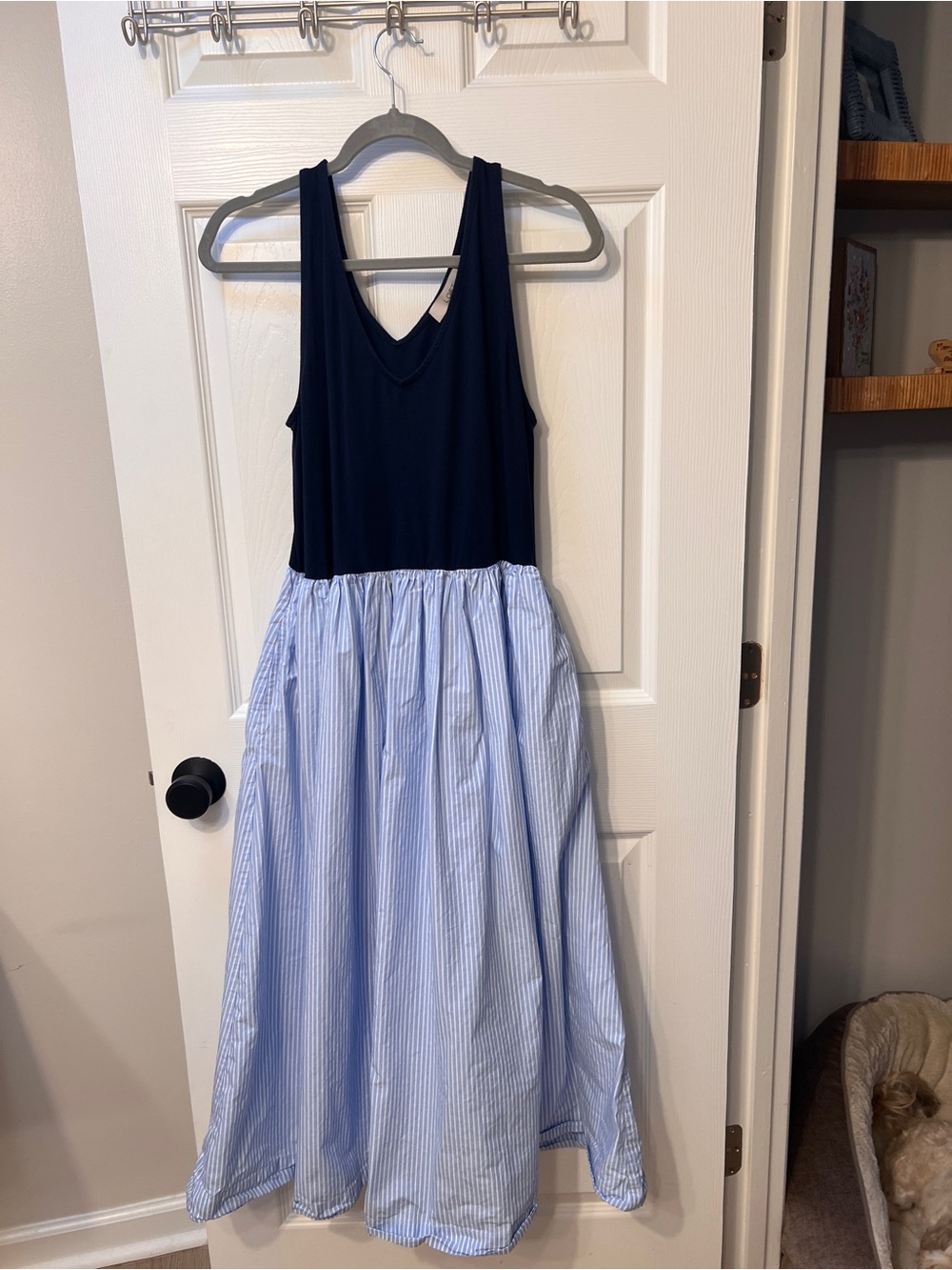 LOFT Navy Top with Light Blue & White Striped Maxi Tank Dress